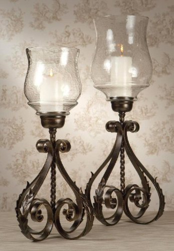 Bronze Iron Acanthus Leaf Hurricanes, Set of 2