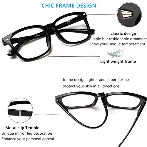 Image of Henotin 4-Pack Blue Light Blocking Reading Glasses Women Men,Spring Hinge Computer Readers,Anti UV Ray Square Nerd Eyeglasses (4 Pack Mix, 0.00, Diopters)