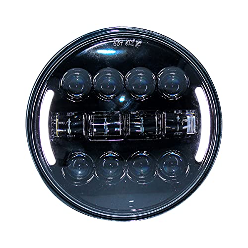 Image of Miwings 7 inch Round LED Stylish HC8CB4HID Hi /Low Beam Headlight 75W H4 Compatible with Royal Enfield, Jeep, Thar, motorcycle, Cars, Harley Davidson (Color Amber & White) (Pack of 1)