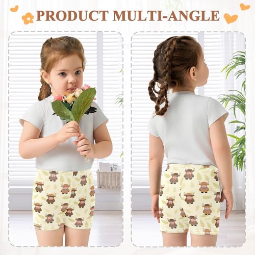 Cute Funny Highland Cattle Pattern Girls Shorts Elastic Waist Sports Shorts Girls Leggings Pants for 4-10 Years4