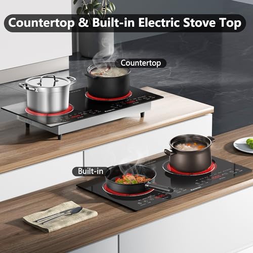 Karienvir KEC-PF602SGB 2 Burner Electric Cooktop 110V, 24 Inch Electric Stove Countertop & Built-In, Plug-In Electric Cooktop With 9 Power Levels, Sensor Touch Control thumb #2