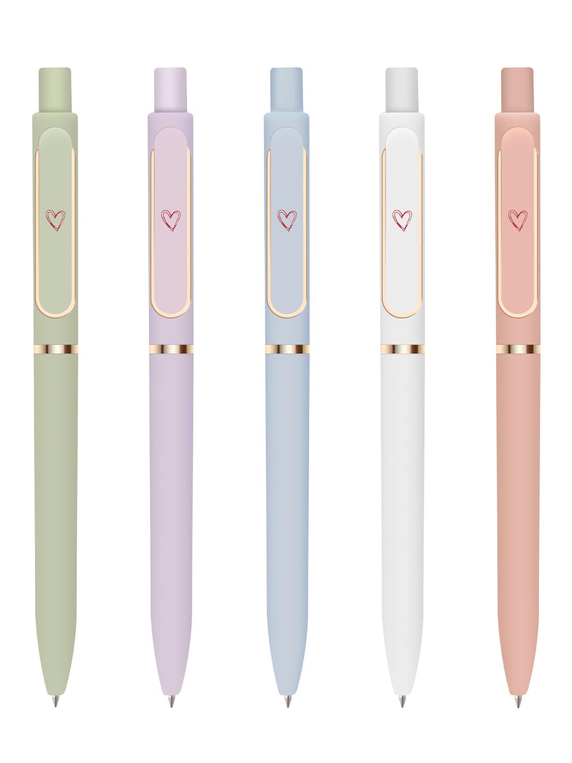 ZTUOK Gel Pens for Girls Women, 5 Pcs 0.5mm Quick Dry Black Ink Fine Point Smooth Writing Pens, Cute Heart Pattern Retractable Pens for Journaling Note Taking, Home School Office Supplies (Morandi)