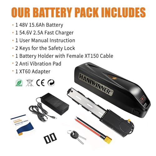 Image of 48V Ebike Battery, 48V 15.6AH Electric Bike Lithium Battery with Charger and BMS, Indicator Light, Safe Lock for 500W 750W 1000W Electric Bicycles Mountain Bike Motor