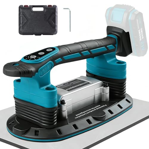 2IN1 Akku Fliesenrüttler & Saugnäpfen kompatibel mit Makita 18 V Akku Handheld-Automatischer Kippender Vibrator mit 6 Gang Einstellbaren Hochleistungs Fliesenleger Maschine 30*16cm 250kg Tragkraft