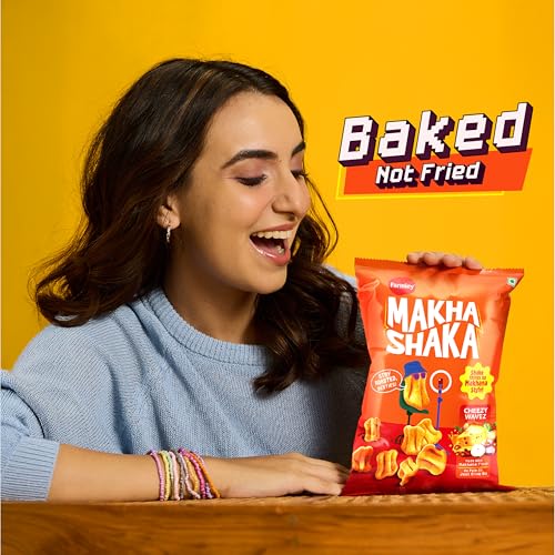 Image of Farmley Makha Shaka Makhana Cheese Waves Pillow Pouch- 70 g | Healthy Snacks | Namkeen Snacks & Puffed Snacks | Roasted in Olive Oil