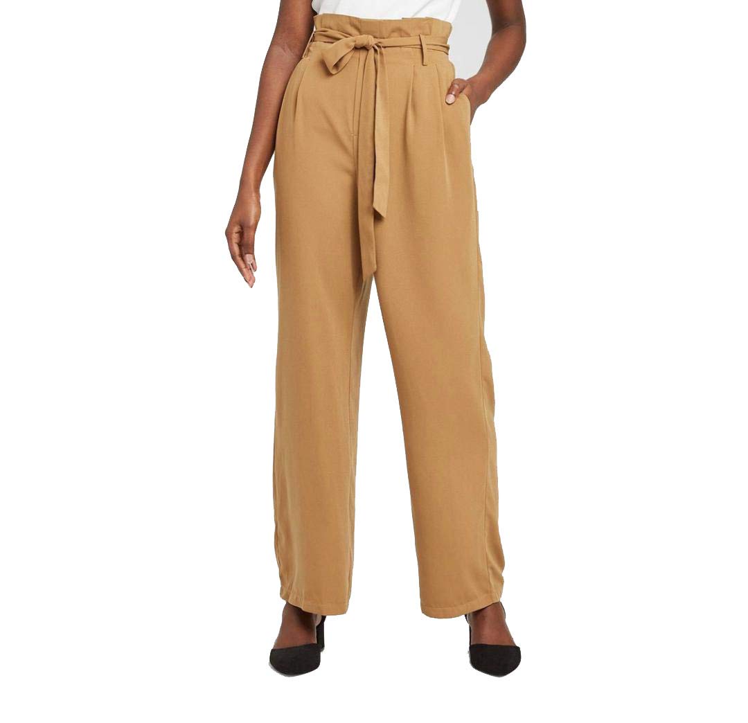 A New Day Womens High-Rise Ankle Length Paperbag Pants Brown XL