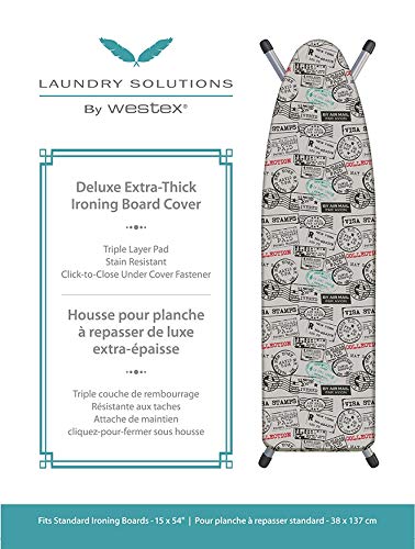 Laundry Solutions by Westex Travel Stamps Deluxe Triple Layer Extra-Thick Ironing Board Cover and Pad, 15\" x 54\", IB0328