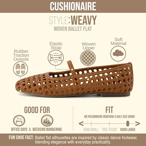 Image of CUSHIONAIRE Weavy Woven Ballet Flats for Women, Square Toe Mary Jane Flats with Elastic Strap, Wide Widths Available
