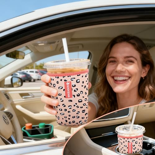 Image of Wk ieason Iced Coffee Cup Sleeves Reusable Neoprene Iced Coffee Sleeve for Hot Cold Drinks Beverage Cooler sleeve Iced Coffee Cup Cover 16-32OZ for for Starbucks Dunkin Coffee and More