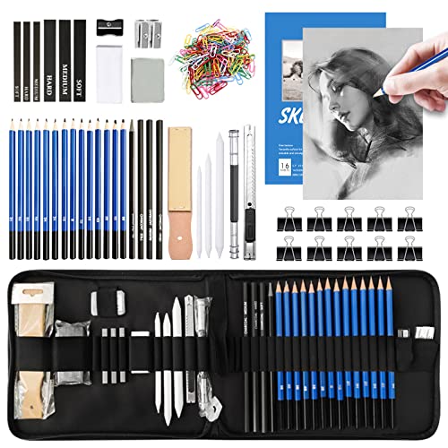 Crayons de Dessin Professionnels,JOTOL Crayon Dessin Professionnel Kit,Crayons Fusain, Outils et Gomme, Carnet à Dessin,Crayons Art Supplies Kit Dessin pour Artistes, Ėtudiants, Débutants