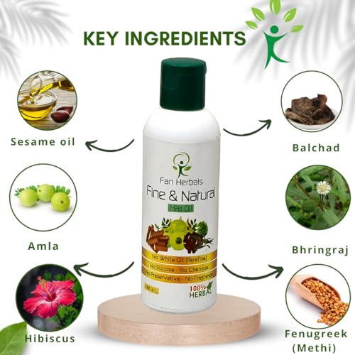 Image of Fine & Natural Hair Oil | Fan Herbals Ayurvedic Hair Oil - Advanced Herbal Repair Blend - Reduces Hair Fall & Premature Greying | Deeply Nourishes Scalp for Strong, Silky Hair | Boosts Hair Growth & Restores Natural Shine | 100ml