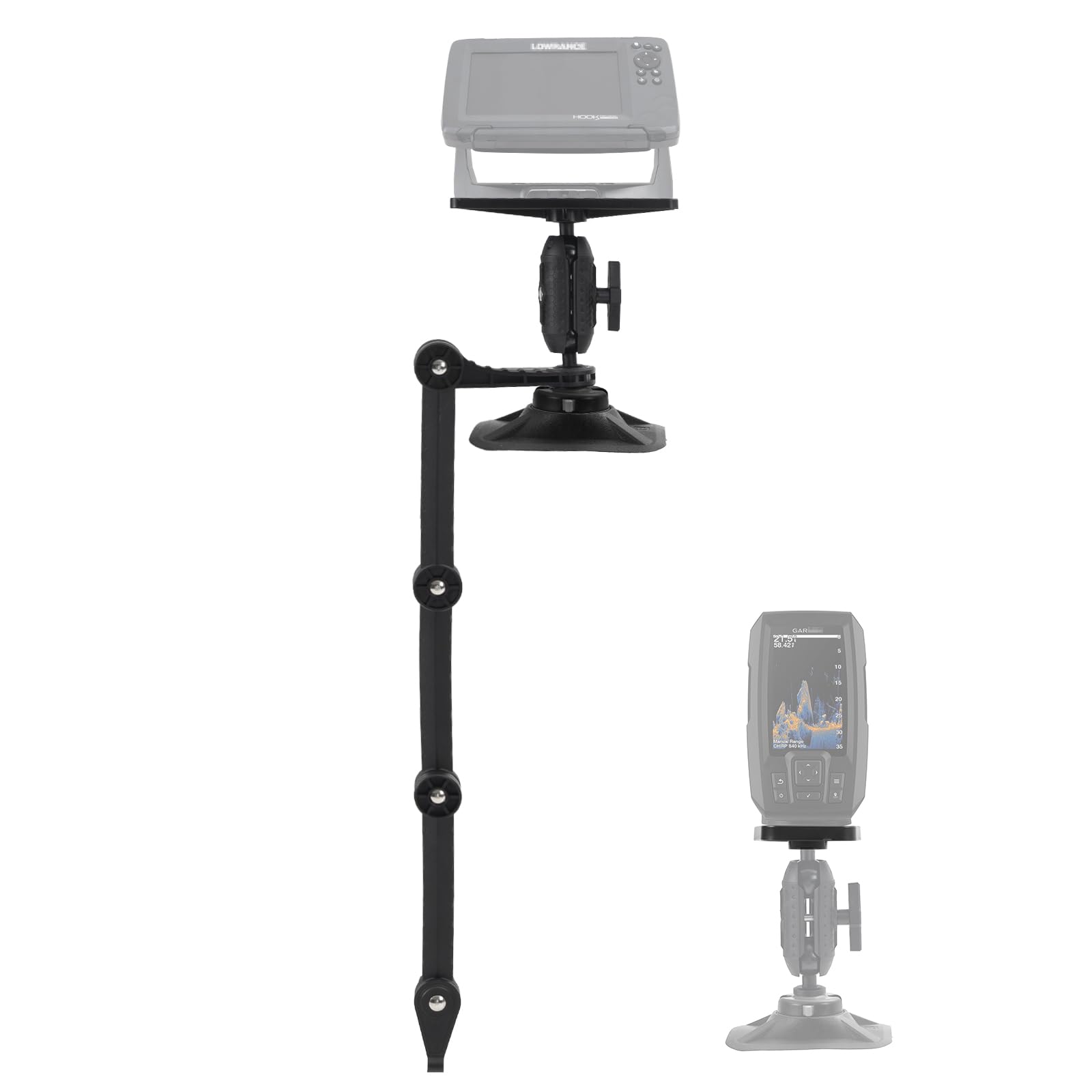 Universal Fish Finder Mount for Kayak-with Transducer Arm Options,Ball Base,Dual Plates, Fits 9" Electronics,Compatible with Garmin/Lowrance/Humminbird(Rib Mount Pro Set with Arms)