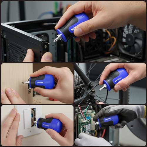 Image of SHARDEN 8 in 1 Stubby Multi Screwdriver with 6 CRV Bits Phillips, Slotted, Torx, Small Short Screwdriver with Magnetic Tip Portable All in One Repair Tool Kit for Home DIY Tables, Doors, Chairs