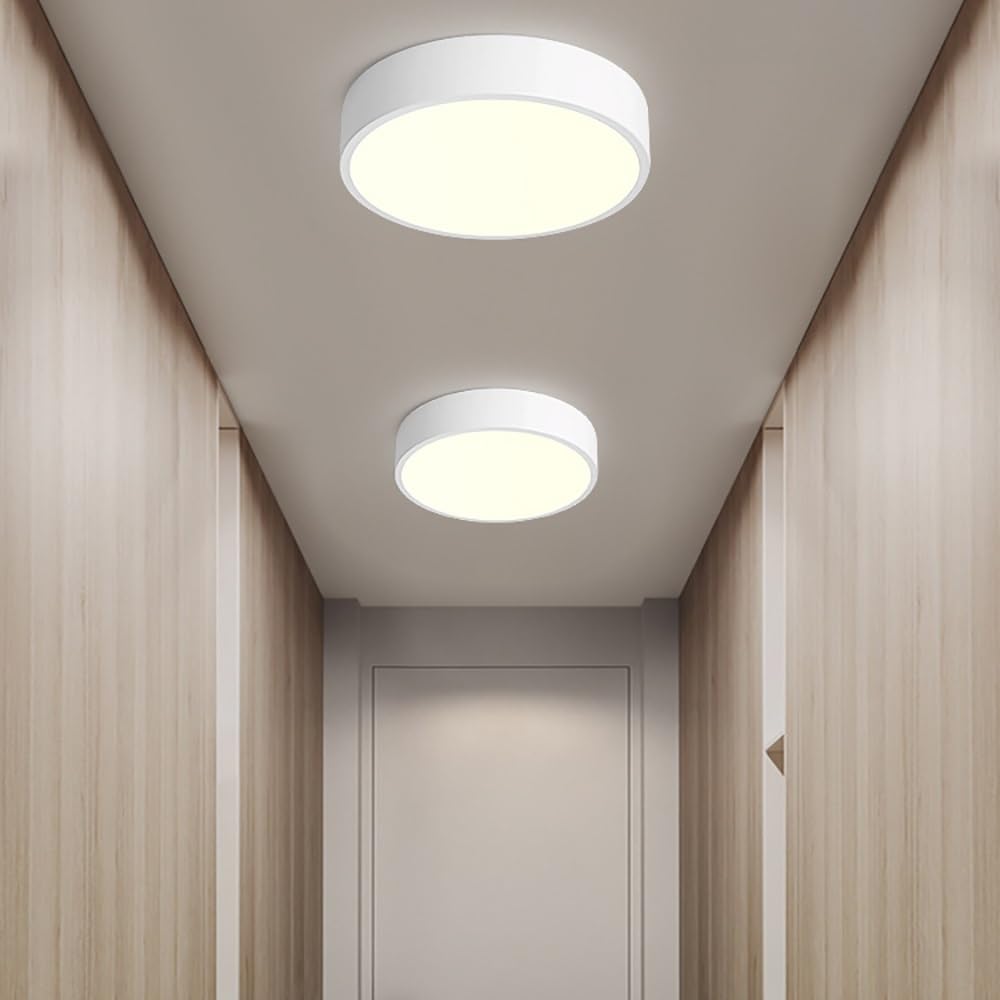 Nowoczesna Okrągła Lampy Sufitowa LED, Mały Plafon Minimalistyczny Ściemnialny Flush Mount Oświetlenie Sufitowe Korytarz Wejście Balkon(White(6000k),30cm/11.81in)