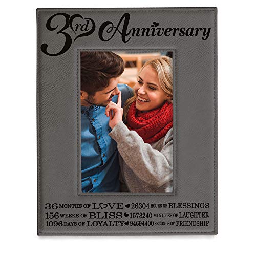 KATE POSH - 3rd Engraved Leather Picture Frame, 3 Years Together for Boyfriend, Girlfriend, 3 Years as Husband and Wife, 3 Years of Marriage, Gifts for Couple (5x7-Vertical)