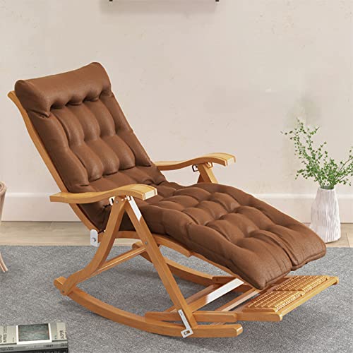Rrgj Zero Gravity Lounge Chair, Wooden Rocking Chairs Foldable Sun Lounger Chairs,Outdoor Bamboo Rocking Recliners With Armrest Foot Massage Pillow Lounge Chair #TOP10