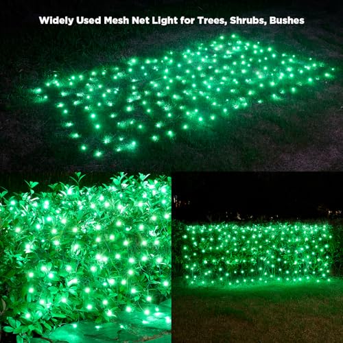 Image of Led Net Lights Christmas Lights Outdoor 200Leds 9ft x 6ft Upgraded Green Christmas Net Lighting, Waterproof 5mm LED Wide Angle Outdoor Indoor Mesh Net Light for Trees, Bushes, Shrubs Decorations