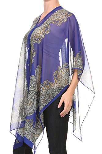LL Womens Paisley Print Kimono Scarf Lightweight Sheer Chiffon Poncho Cover Up