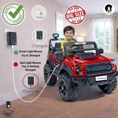 Image of LITTLE PUP POBO Battery Car for Kids | Battery Operated car | Electric Car for 1 to 7 Years | Electric Ride on | Dual Control Mode | Led Lights with Seat Belts | Mp3 /USB /Music.(Dark Red)