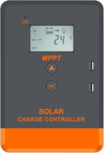 PowMr Controlador de carga solar de 12 V 24 V AUTO 20 amperios, controlador de carga MPPT regulador inteligente con pantalla LCD, para carga AGM,