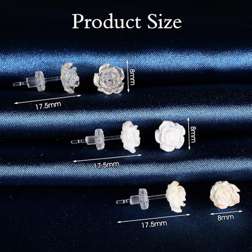 6 Pairs Plastic Rose Stud Earrings, Wonderful Plastic Earrings Clear Flower Earring Stud with Rubber Backs Earring Unique Elegant Comfortable Chic and Feather-light2