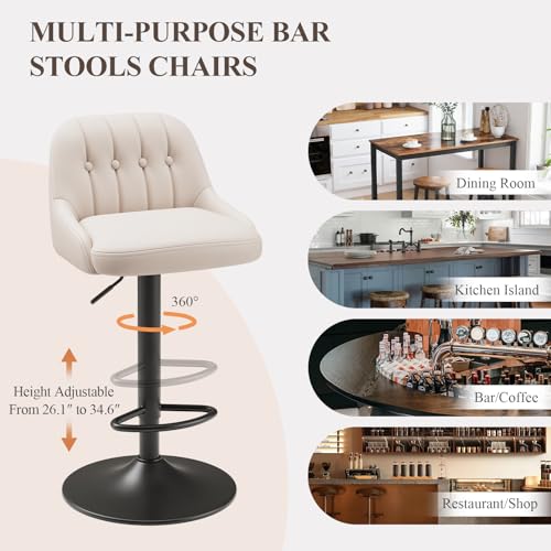 Image of MALOL Bar Stools Set of 1, Swivel Bar Chairs, Modern Adjustable PU Leather Upholstered Barstools Counter Height with Tufted Back for Bar, Kitchen Counter Island, Dining Room, Beige