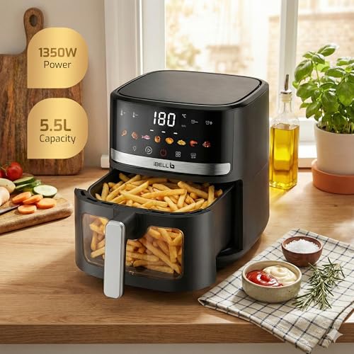 Image of IBELL AERO FRY 550 Digital Air Fryer 5.5L, 1350W | Oil-Free Cooking | Touch Control Panel | Adjustable Temperature | Multi-Function Fry, Bake, Grill & Roast | Large Family Size | Black