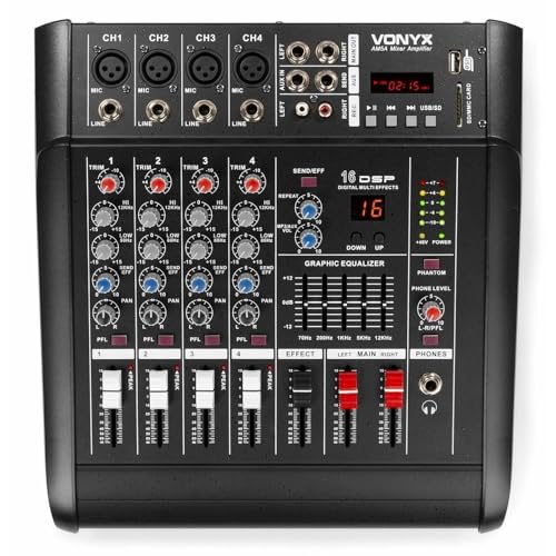 * PROCESSORE DI EFFETTI DSP Vonyx AM5A Mixer Audio a 5 canali con amplificatore e DSP/BT/SD/USB / MP3, Nero