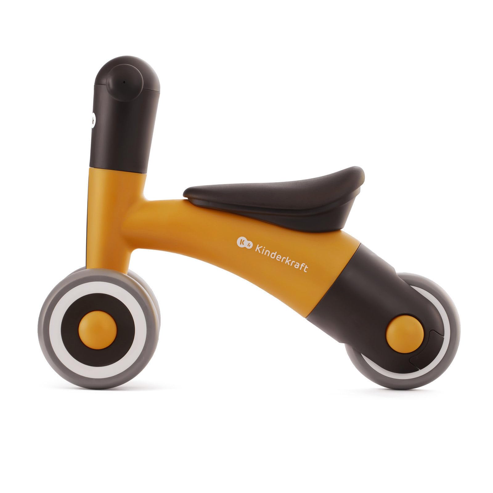Kinderkraft MINIBI Dziecięcy rowerek biegowy bez pedałów, Mini rowerek pchacz trójkołowiec od 1 roku życia, Regulowana wysokość siedzisk, Bardzo lekki - 2,1 kg, Nowoczesny design, Żółty