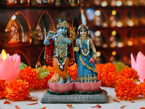 Estatua Dios Hindú Radha Krishna 14.5 cm Polystone Multicolor miniatura 3