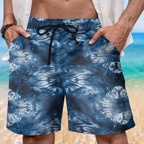 Tie Dye Mens Swim Trunks - Party Hawaiian Mens Shorts Casual - Summer Drawstring Beachwear Shorts PA72