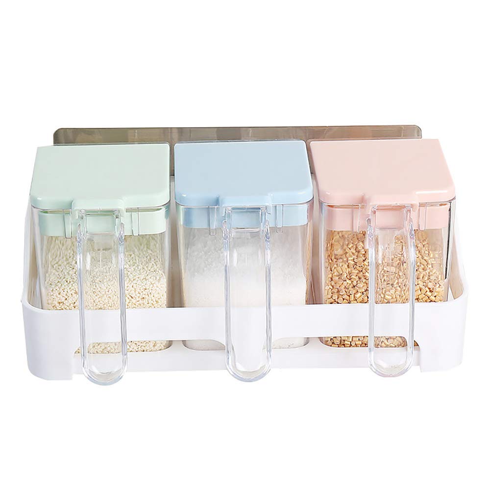 DBSCD Kitchen creative wall-mounted seasoning jar, colorful plastic solid sealed dustproof high-end seasoning box 3 grid