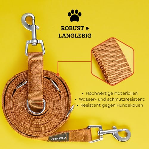 Vitazoo Hundeleine zum Trainieren - 3m - Nylon Graphit Doppelleine für kleine, mittelgroße & große Hunde - verstellbare Leinen bis 4 Verschiedene Längen - Braun