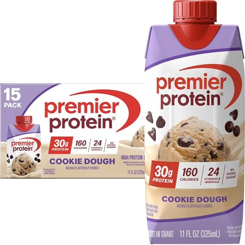 Premier Protein Shake, Cookie Dough, 30g Protein 1g Sugar 24 Vitamins Minerals Nutrients to Support...