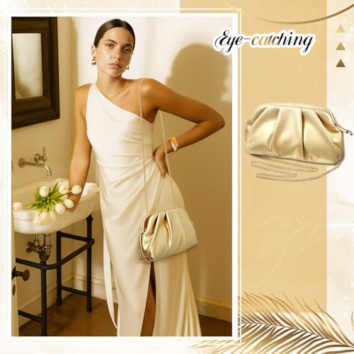 Image of Landical 3Pcs Gold Clutch Purse Jewelry Set for Women Evening Bag Cuff Bracelet Earring Gold Accessories for Women Prom Party