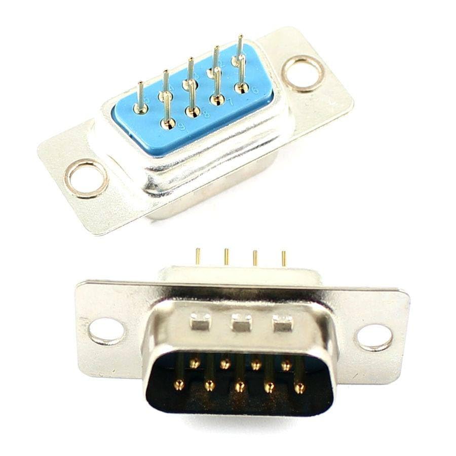 10 Pcs D-SUB DIP 9 Pin Male Solder Type Straight Round Pin Adapter Connector Socket 2 Rows