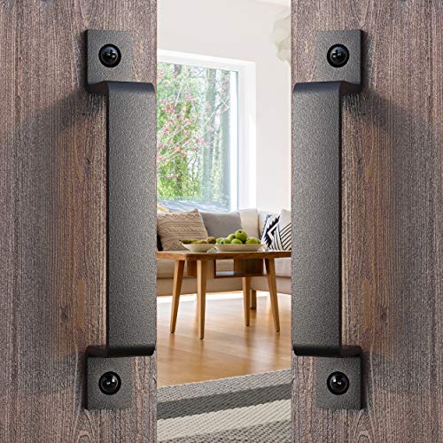Image of 2-Pack 8 Inch Straight Bar Barn Door Handle - Black Cast Iron Pull for Sliding Doors, Gates, Sheds, Fences, Closets - Indoor Outdoor Farmhouse Hardware
