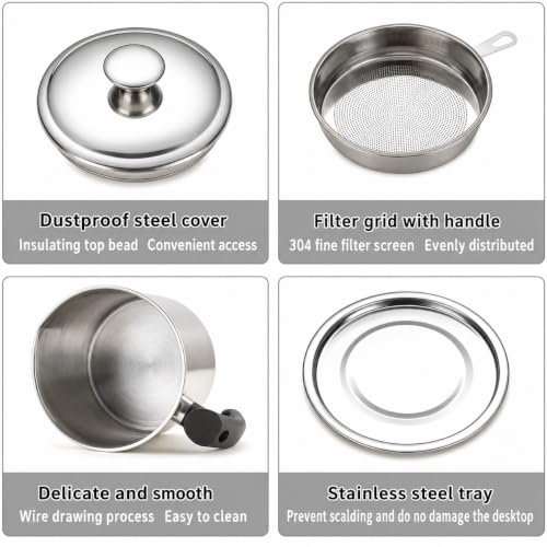 Image of Evelots Stainless Steel Filter Pot with Fine Mesh Strainer, Reusable Cooking Oil Storage Container with Lid and Handle, Kitchen Strainer Pot for Filtering and Reusing Frying (Style A)