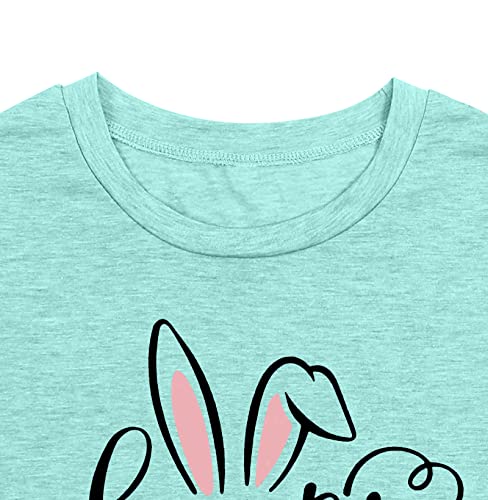 Image of Women Happy Easter T Shirt Bunny Rabbit Graphic T-Shirt Funny Letter Printed Shirts Short Sleeve Tops