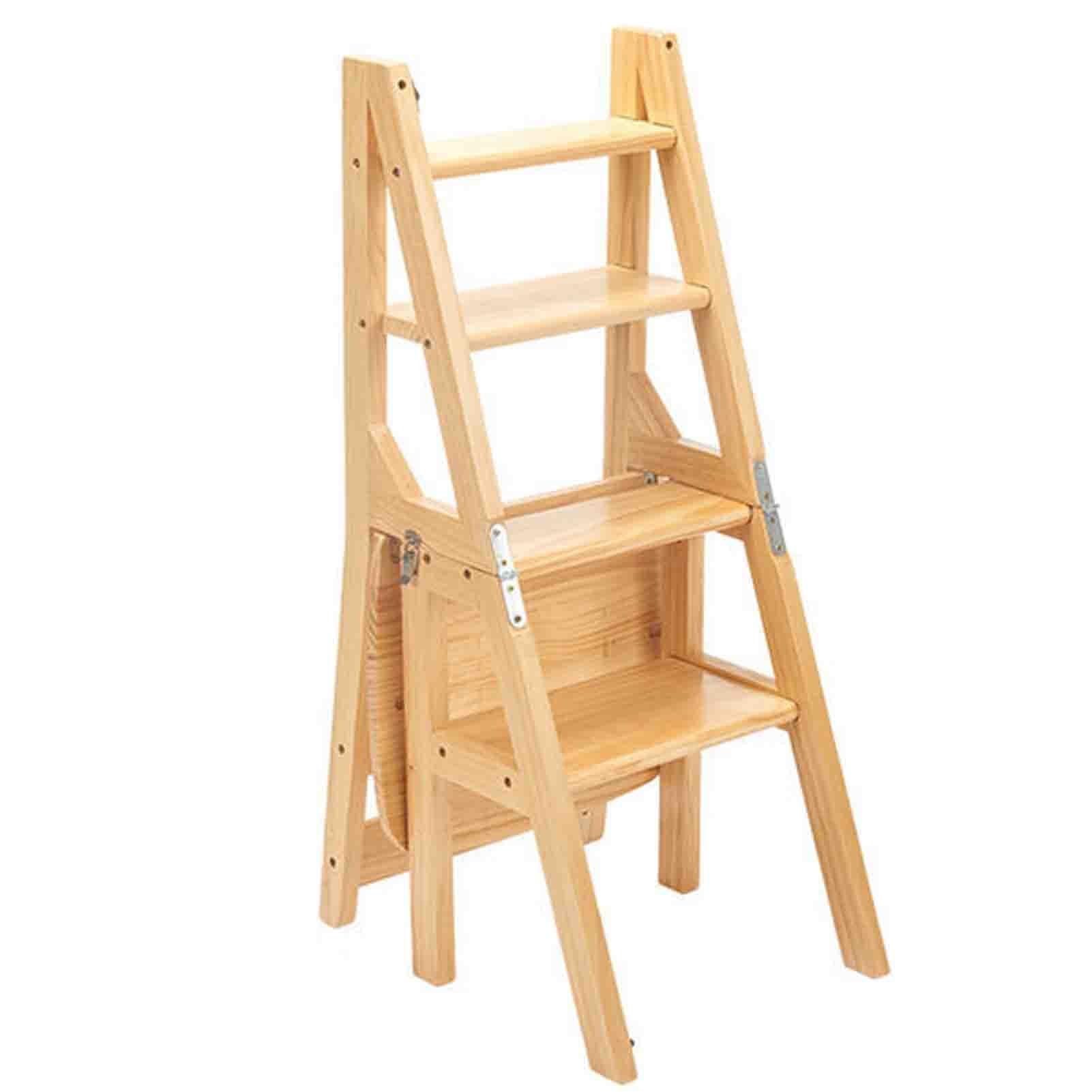 WQPMNYG Folding chair Deformable ladder and chair Multi-functional folding ladder and chair Wooden four ladder stool Household backrest chair Safe and environmentally friendly Does not hurt the hand