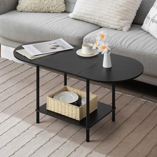 Coffee Tables for Living Room,2-Tier Small Coffee Table Industrial Modern Black Coffee Table with...