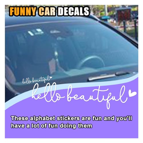 Image of Hello Beautiful Rearview Mirror Stickers for Cars, Window Decal Decoration, Dresser Decals, Car Accessories for Women (White)