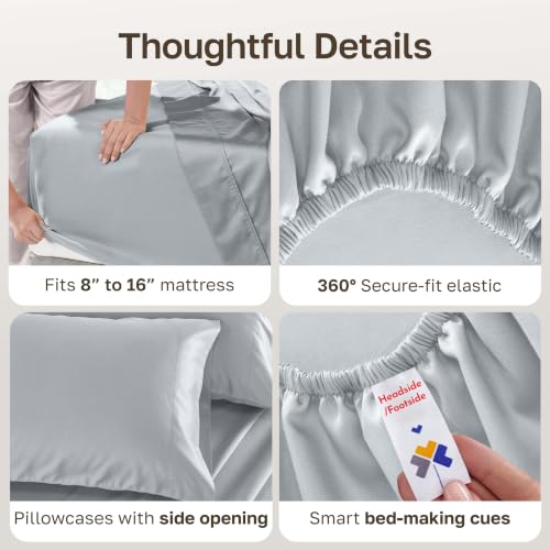 Image of California Design Den Full-Size Bed Sheets Cotton Set - 500 Thread Count Sateen, 100% Cotton, Mineral Blue Full Size Sheet Set, Deep Pocket Bedding, All Around Elastic for a Snug Fit - Mineral Grey