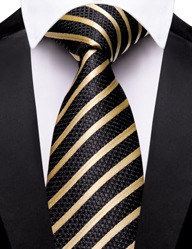 Image of Barry.Wang Silk Men Ties Formal Stripes Necktie and Tie Clip for Wedding Party Business Fashion Classic