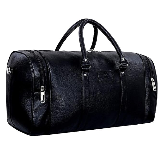 Image of Leather World Duffle Bag 55 L Brown Vegan Leather Weekender Travel Luggage Bag with Detachable Shoulder Strap for Men & Women (Black)
