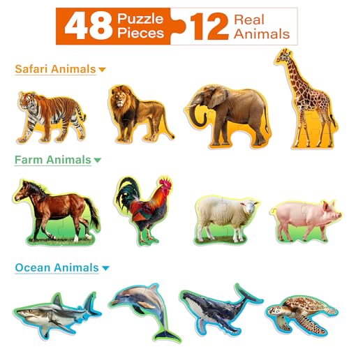 Image of BenBen Puzzles for Toddlers 2-4,12 Animal Puzzles, 3 Levels Step-by-Step