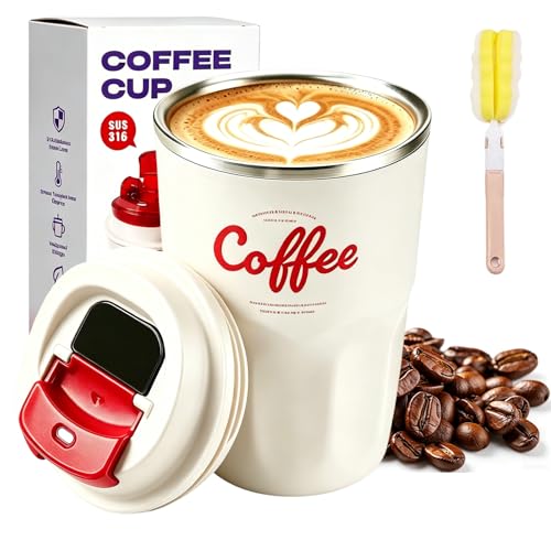 Image of GDSAFS Coffee Vacuum Flask, 12 OZ Insulated Coffee Travel Mug with Led Digital Temperature Display, Coffee Travel Mug Spill Proof with Carry Cord for Keep Hot /Ice Coffee,Tea and Beer (1pc-white-base)