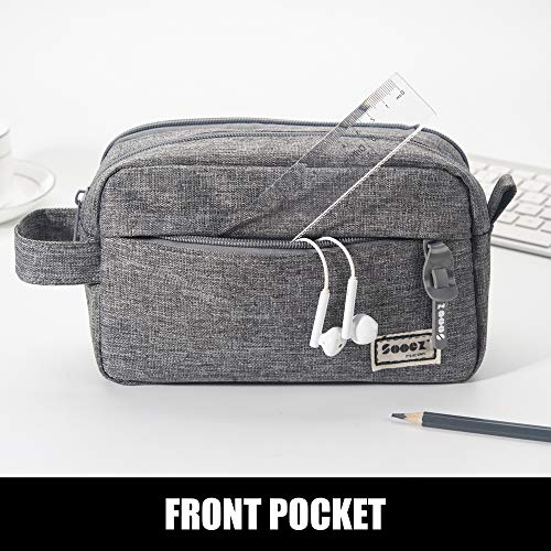 Sooez High Capacity Pencil Pen Case Durable Pencil Bag Pouch Box Organizer Portable Journaling Supplies With Easy Grip Handle & Loop, Asthetic Supply For Adults, Grey #TOP3