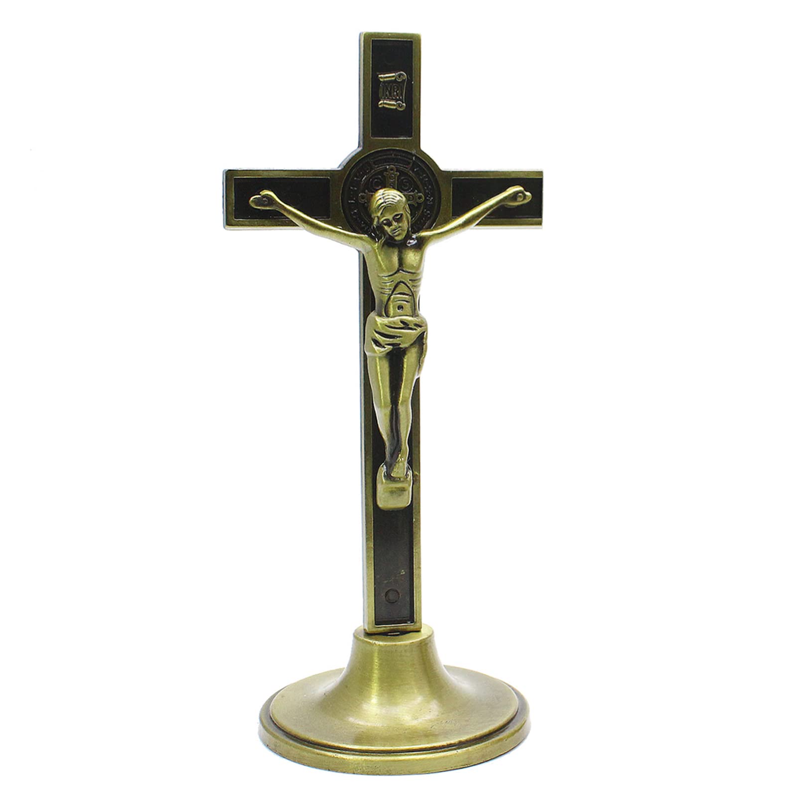 PURFUN 4.5 inches Standing Crucifix Tabletop Metal Catholic Jesus Cross Altar Christian Decor Home Chapel Cross Decoration Religious Crucifix