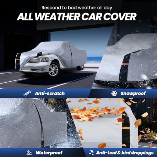 Image of Multi-Layer Dodge Ram 1500 Truck Cover, Custom fit Dodge Ram 1500 2009-2026 Quad Cab SB(6.1') Car Cover Waterproof All Weather, Full Exterior Cover Rain Wind Dust and UV Protection with Door Zipper